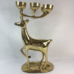 Vintage Brass Deer Candelabra Candle Holder 6 Votive Christmas Reindeer Decor